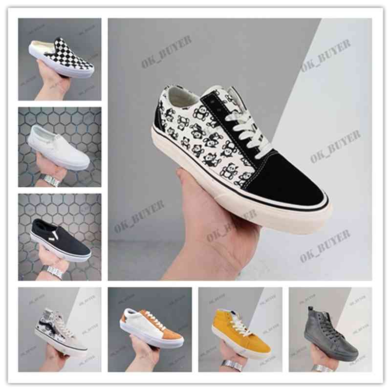 

Discount Old skool van men stake shoes slip on triple black white FOG Checkerboard top navy mens trainers outdoor sports