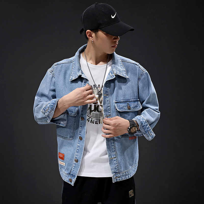 

2021 New Autumn Newly Fashion Jackets High Quality Loose Fit Printed Designer Denim Jacket Men Coat Streetwear Hip Hop Chaqueta Homme Z47t, Blue