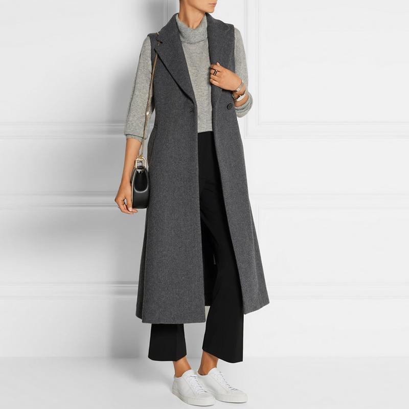 

Autumn Winter Women' Vest Wool Coat Female Long Vests Dark Gray Waistcoat For Women Jaqueta Feminina1