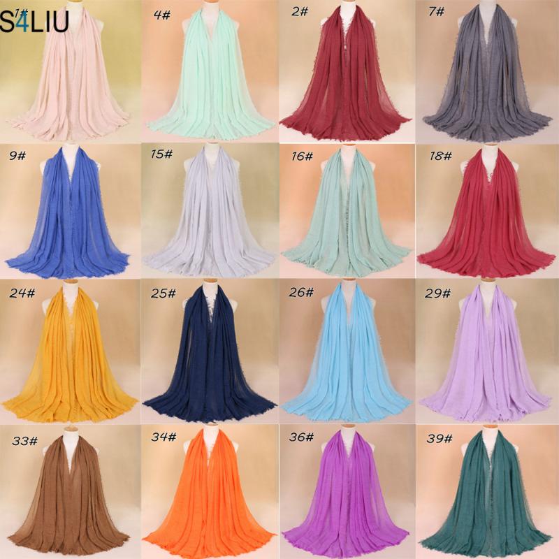 

Scarves 39 Colors Women Plain Long Scarf Amira Scarve Warp Fringes Crinkle Cloud Hijabs Silent Shawls Pashmina Muslim Islamic Headscarf, Blue;gray