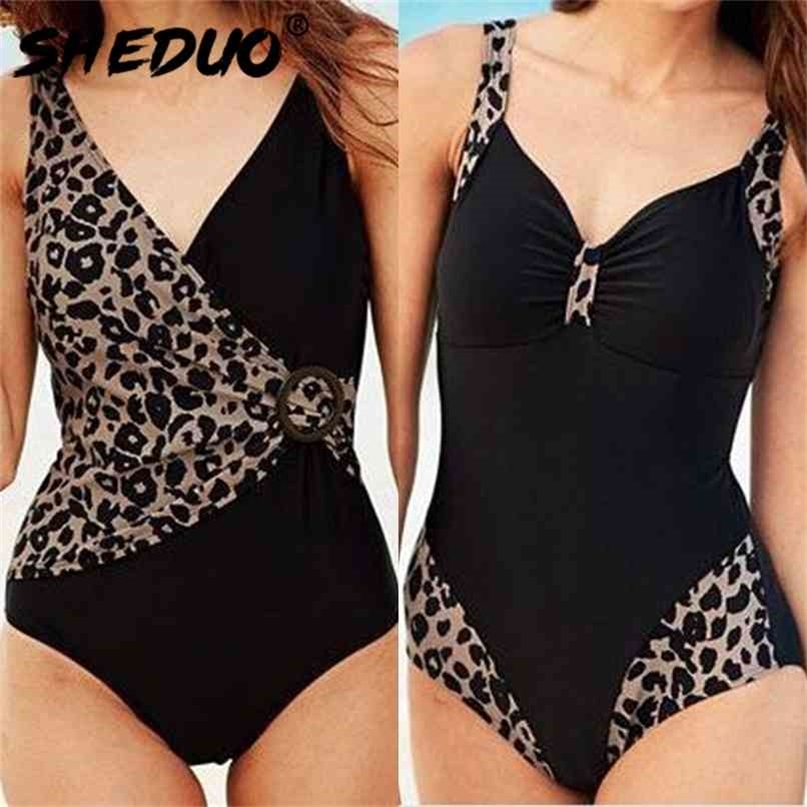 

Plus Size Women Swimwear Leopard Backless Swimsuit Straps Bathing Suit Beach Wear Bodysuits 210702, Sd9071