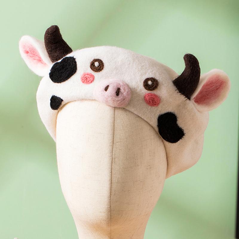 

Berets Winter Hat Cartoon Big Cow Children Beret White Cute Autumn Ins Parent-child Painter
