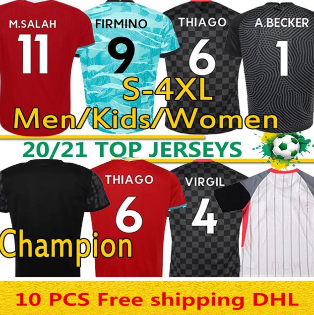 

The Reds futbol 2020 2021 LVP Soccer Jersey Champion anniversary 4th M.SALAH FIRMINO THIAGO VIRGIL MANE maillot Men Kids Kits football Shirt, Black;yellow