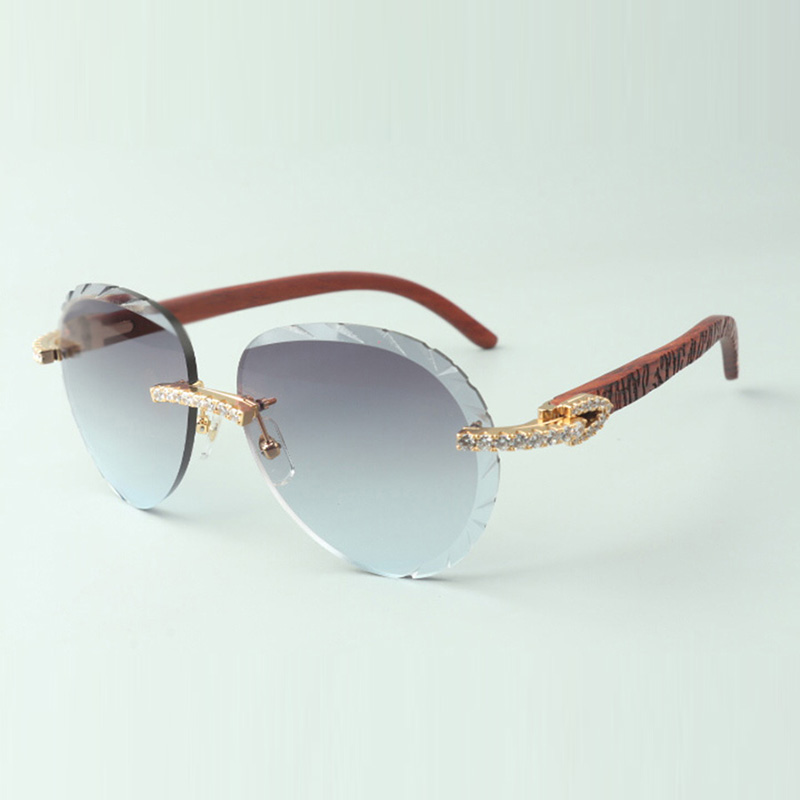

2022 cut lens endless diamond sunglasses 3524027 with natural tiger wooden temples glasses, size: 18-135 mm