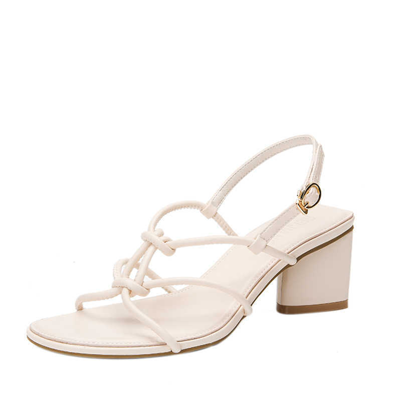 

Summer Women's Sandals Thin Ribbon Fashion Design Middle Heel Thick Sandals Heel Casual Soft Womens Shoes Sandals 210611, Apricot