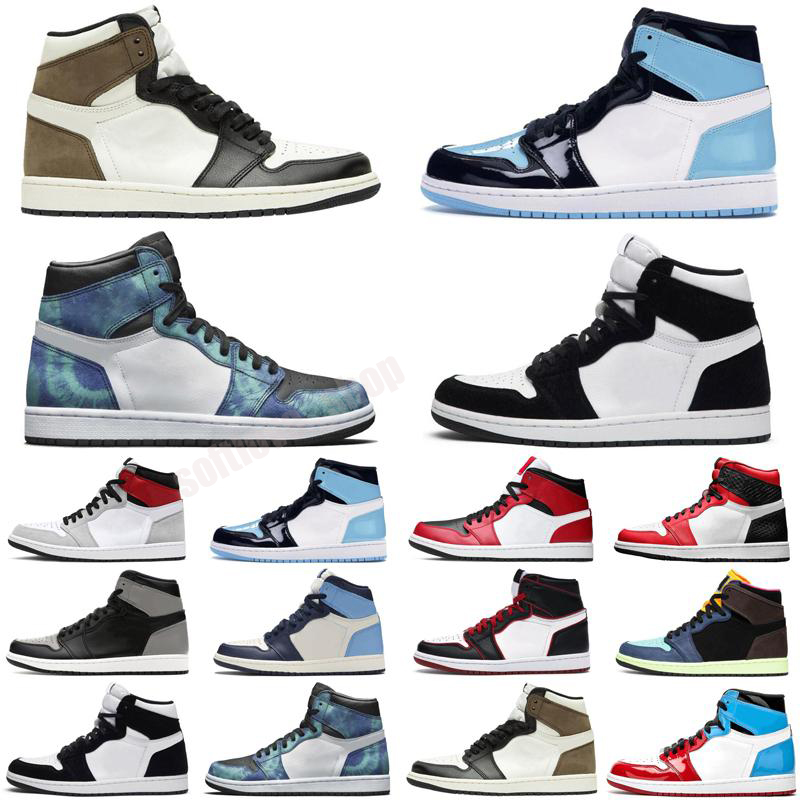 

2021 1 high OG shoes 1s mid chicago royal toe black metallic gold pine green UNC Patent men women Sneakers trainers, Color 6