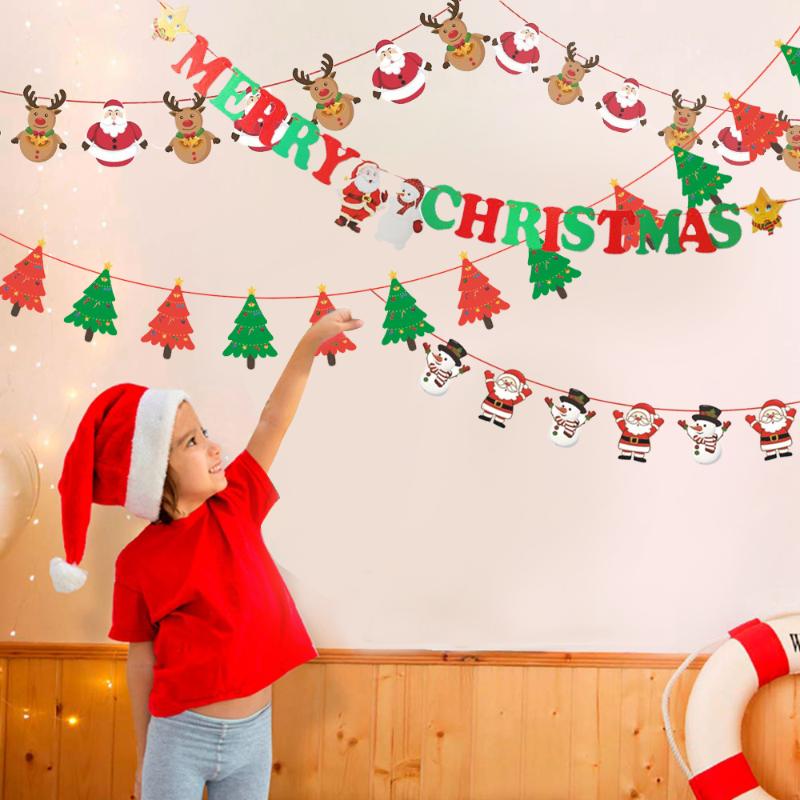

Christmas Decorations 3m Garland Banners Santa Claus Banner Snowman Elk Flag Xmas Trees Decor 2022 Merry For Home