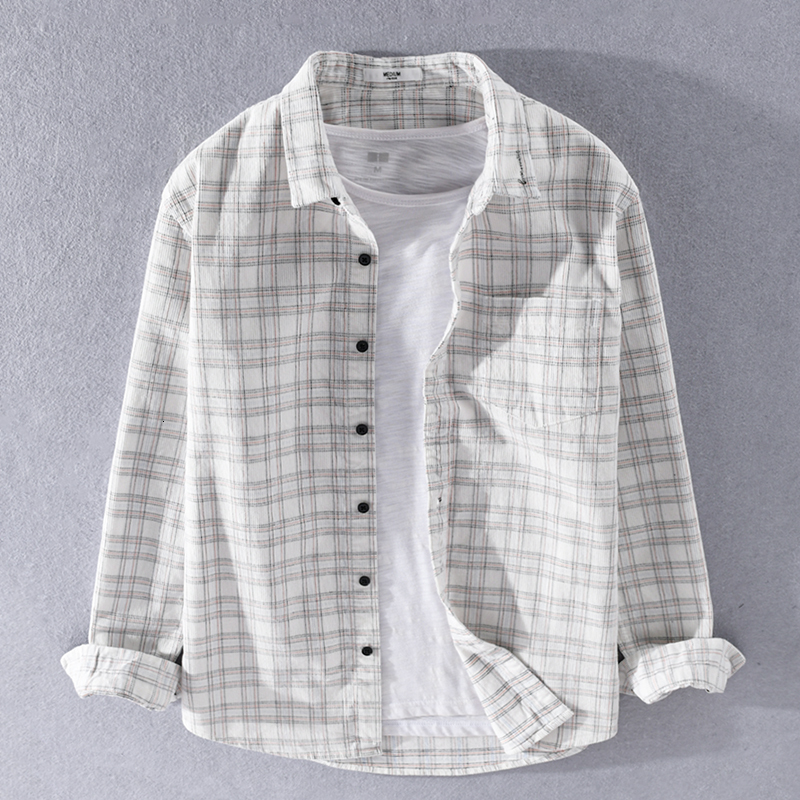 

2021 Autumn and Winter Thicking Cotton Mark Casual Male Shirt Veet Plaid Shirts for Comfortable Men's Tops Kzx7, Beige plaid thick