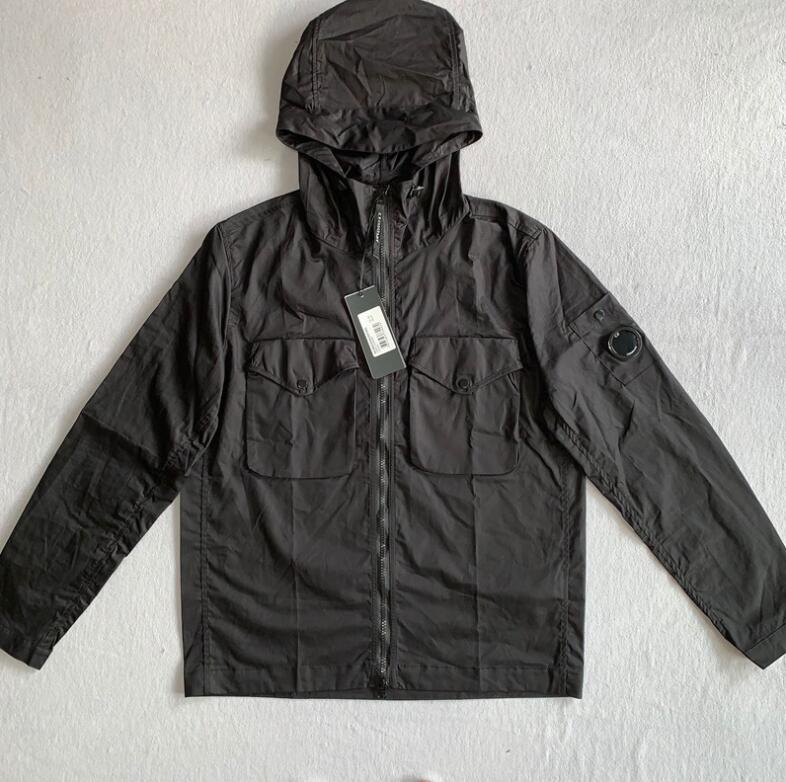 

Men Gabardine Jacket CP Multi-Pockets Button Jackets with Hood Windbreaker Thin Coat, Black