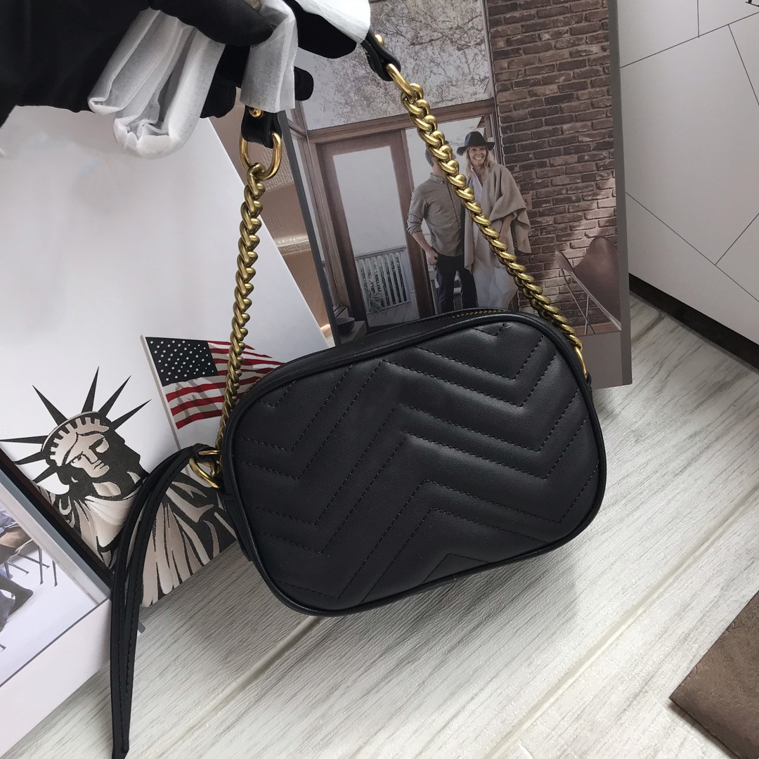 

2021 Wholesale leather shoulder bag fashion wave chain purse cowhide handbag presbyopic card holder evening bags messenger women, Box