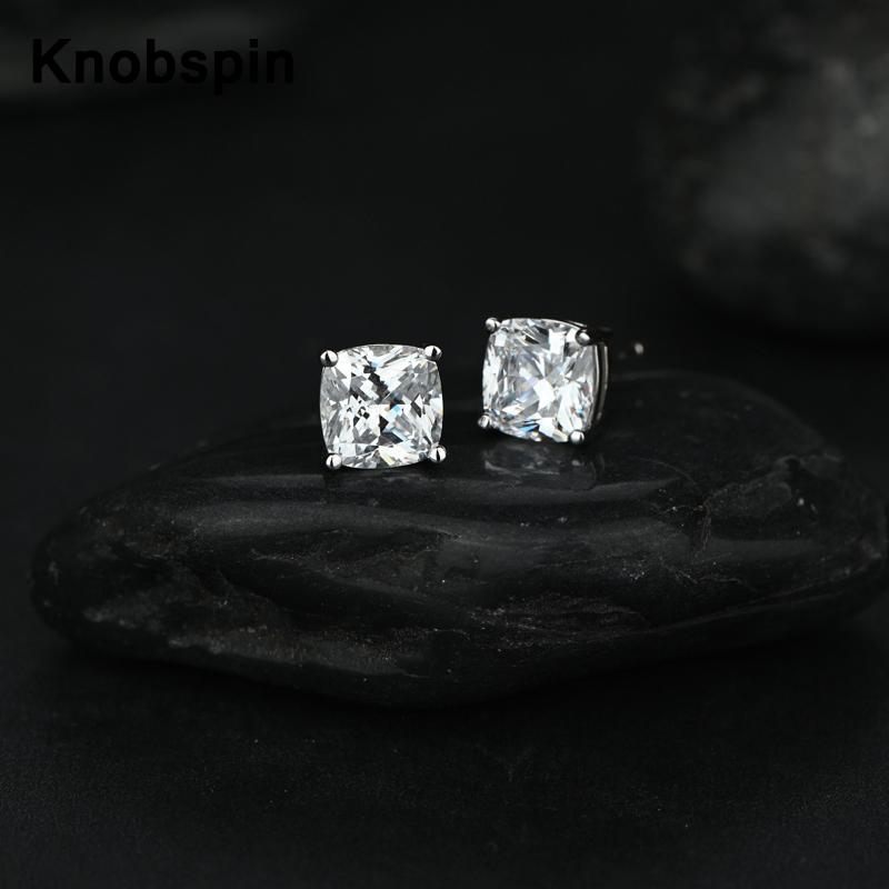 

Stud Knobspin 100% 925 Sterling Silver Engagement Earrings For Women 7*7mm High Carbon Diamond Party Fine Jewelry Wholesale