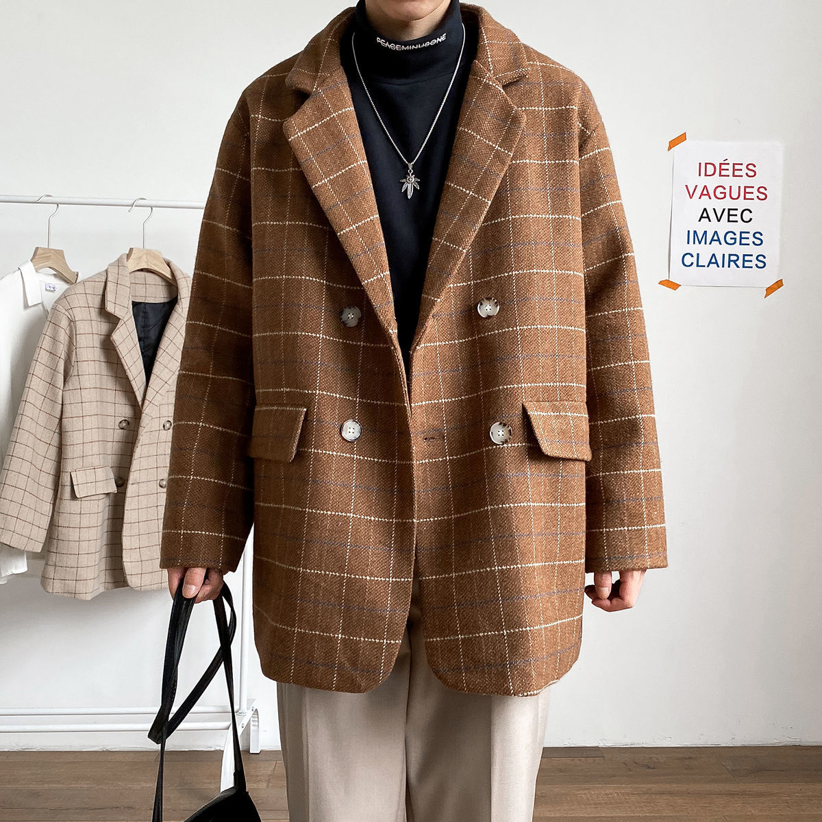 

2021 New Men's Fashionable Winter Coats Casual Woolen Collar Blend Brown Apricot Parkas Thicken Printing Snowjackets Clothes Yqok