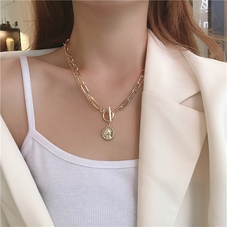 

Jewelry Punk Style Portrait Pendant Necklace Personality Chain Fashion Double Necklace