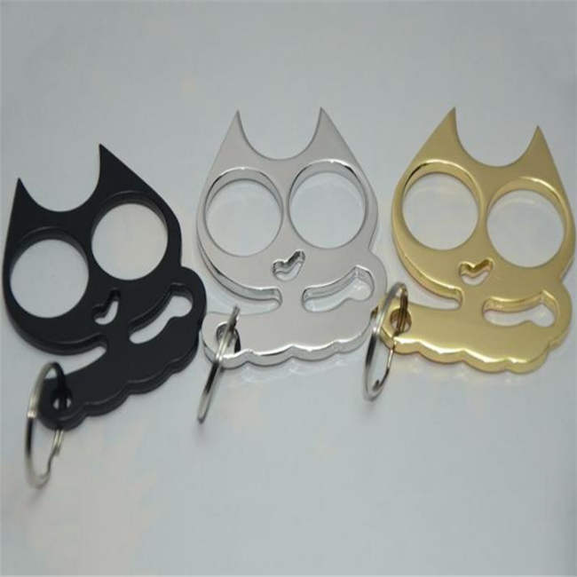 

Cat Self Defense Keychain Buckle Women Key Chains Rings Accessories Weapons Outdoor Tool Fashion Mens Gift Animal Design Car Keyrings Holder, Silver