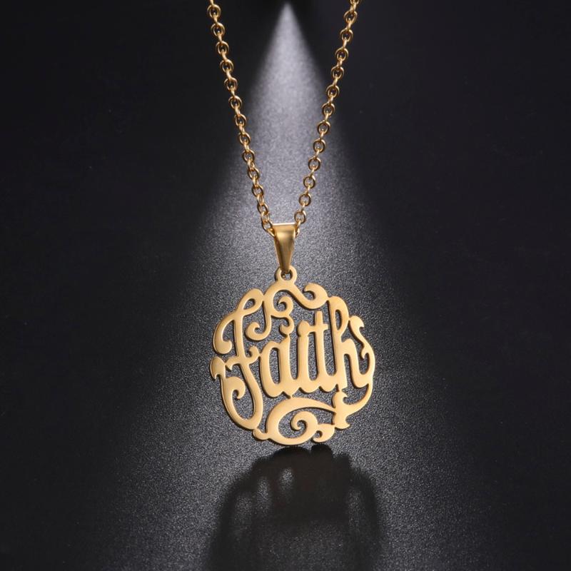 

Pendant Necklaces Lucktune Hollow Faith Letter Necklace For Women Men Stainless Steel Round Chain Fashion Choker Jewelry Gift