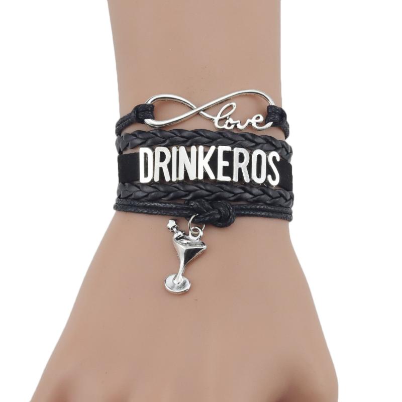 

Charm Bracelets Infinity Love Winebowl DRINKEROS Women Bracelet Stacks Leather Rope Wrap & Bangles For Men Jewelry