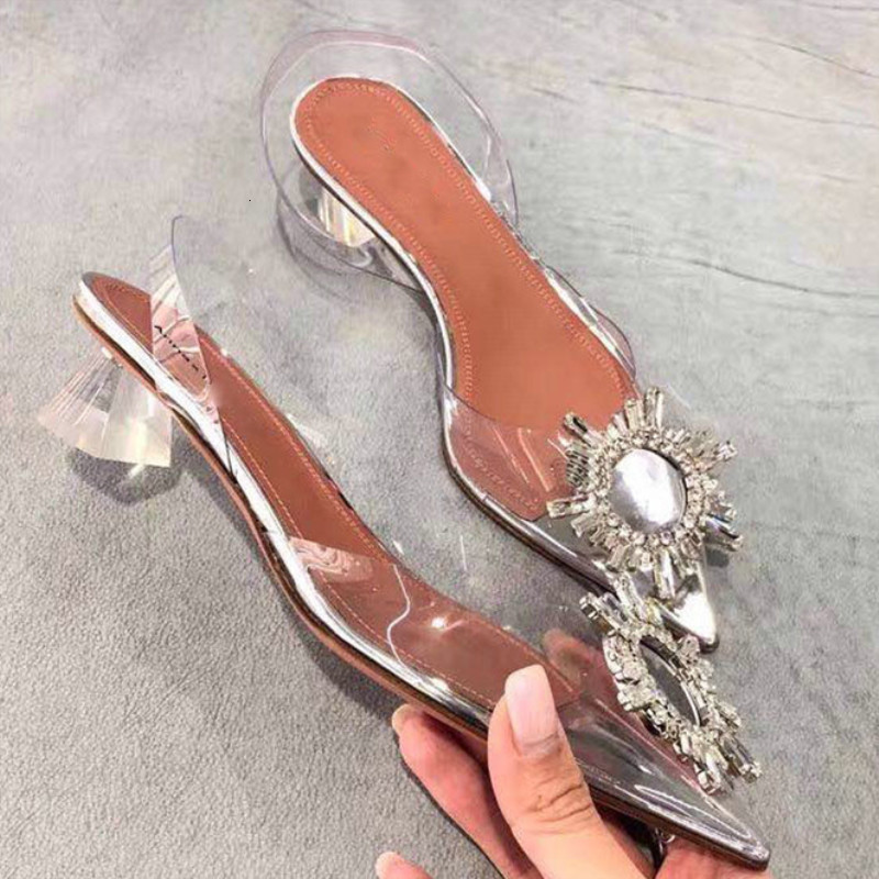 

Sandals Transparent pvc sandals woman pointed crystal clear glass stilettos sexy pumps will see peep shoes female size 45 bombs 1YZ6, 1# shoe box
