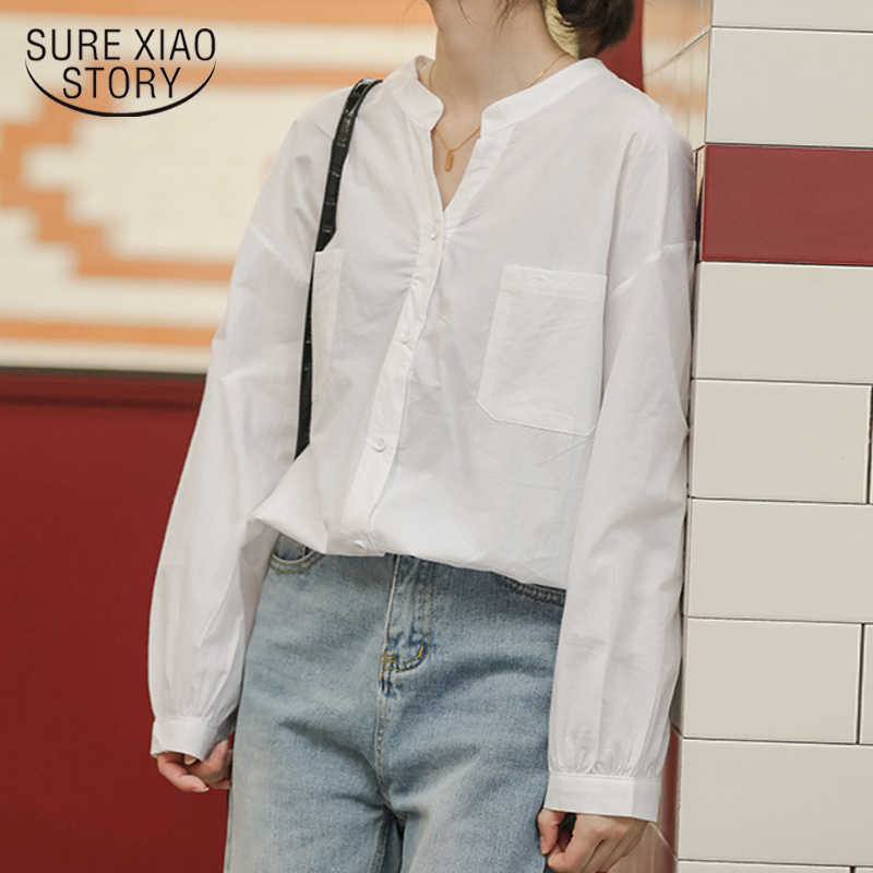 

Blusas Plus Size Loose Long Sleeve Shirts Women's Shirt Classic Chiffon Blouse Female Lady Simple Style Tops Clothes 10065 210527, White