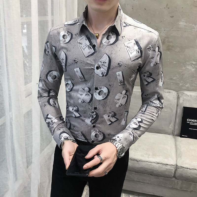 

New Korean Quality Digital Shirt Fashion 2021 Spring Long Sleeve Thin Shirts Fit All Casual Male Blouse Clothes 7ry4, As the photo show