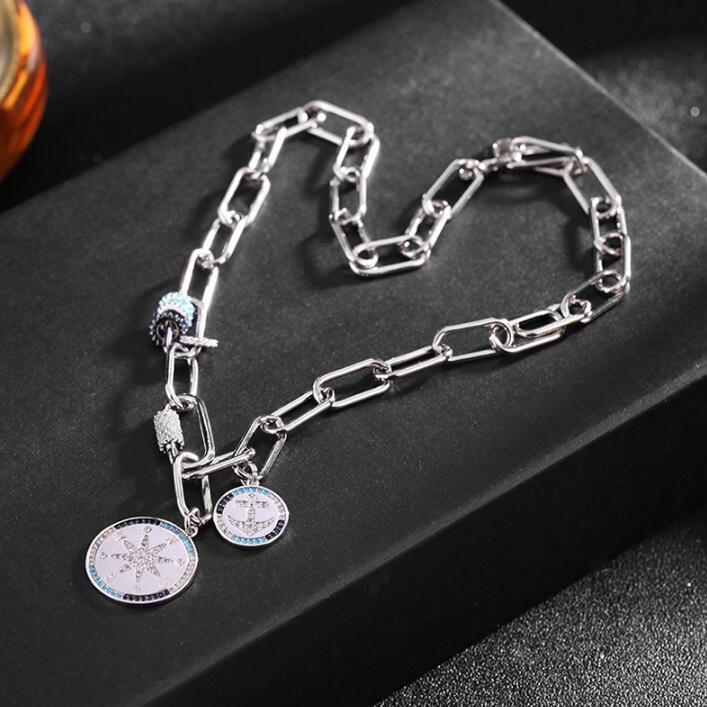 

Pendant Necklaces Fashion Sweater Chain Hip Hop Necklace For Women Personality Anchor With Star Blue Zircon 2021 Rock Clavicle Choker