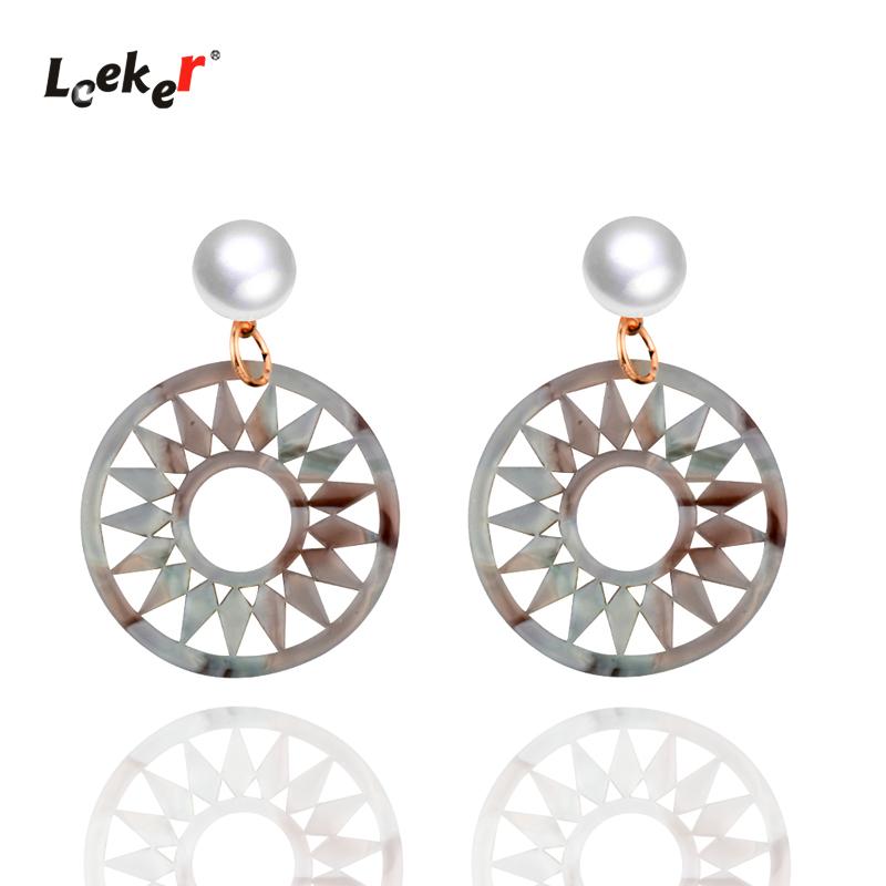 

Dangle & Chandelier LEEKER Retro Black Blue Round Hollow Sunflower Acrylic Circle Hoop Earrings For Women Simple Drop Dangler Party Jewelry