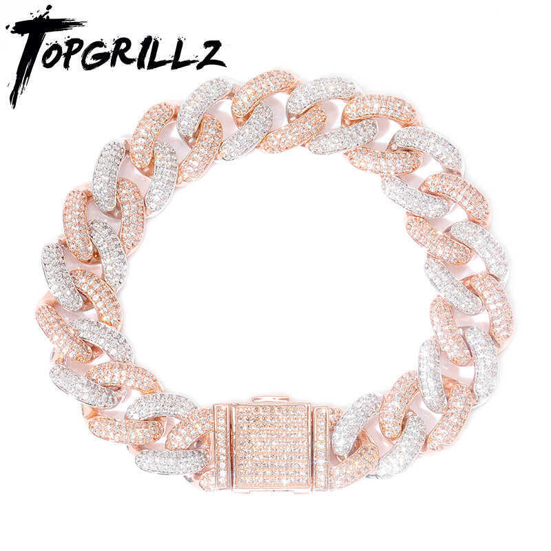 

TOPGRILLZ est Lock Clasp 14mm Hip Hop Iced Out Bling CZ Men Bracelet 7 8 9 Inch Miami Cuban Link Bracelets Hiphop Jewelry 210609