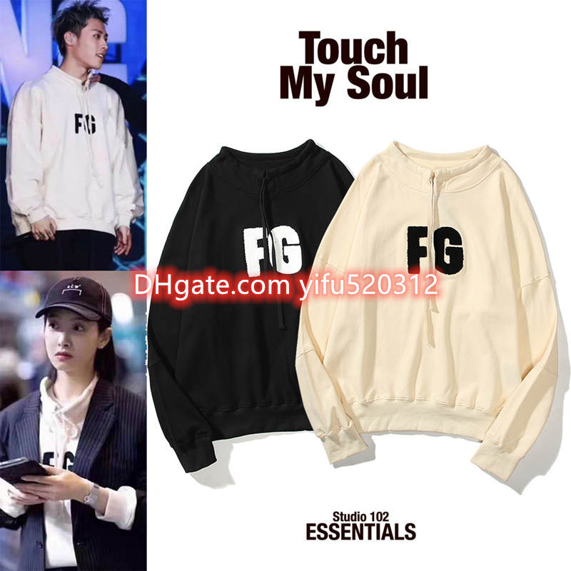 

21ss New Autumn and winter tide brand FOG ESSENTIALS reflective hooded pullover loose plus velvet thick sweater women Size M-2XL, Black