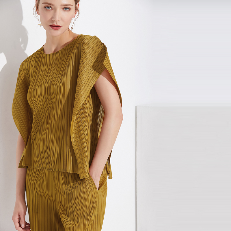 

2021 New Fold Bottom Thailand Women's Wear Summer European American Pure Color Lotus Sleeve T-shirt Russian Shirt Woman Tp5038 3q7v, Yellow