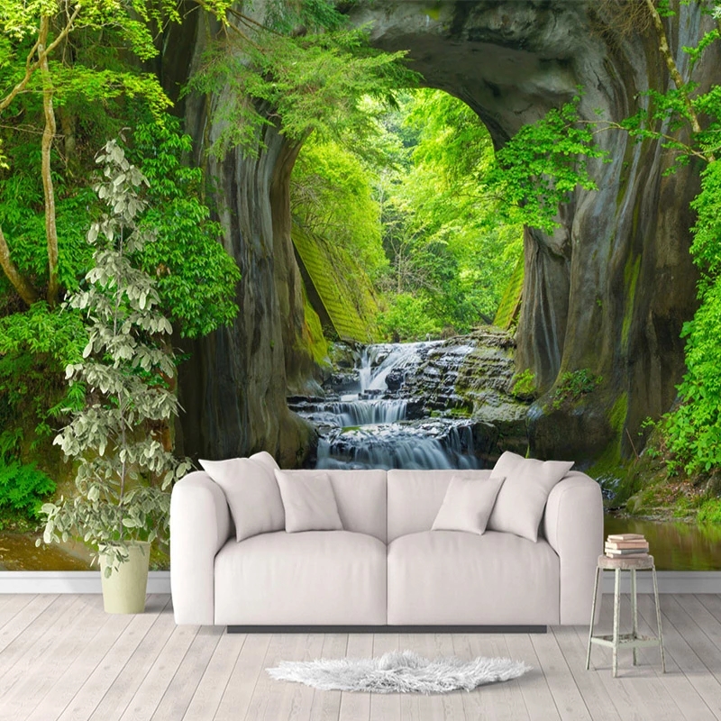 

Custom Mural 3D Stereo Green Forest Stream Landscape Photo Wallpaper Living Room TV Sofa Backdrop Wall Waterproof