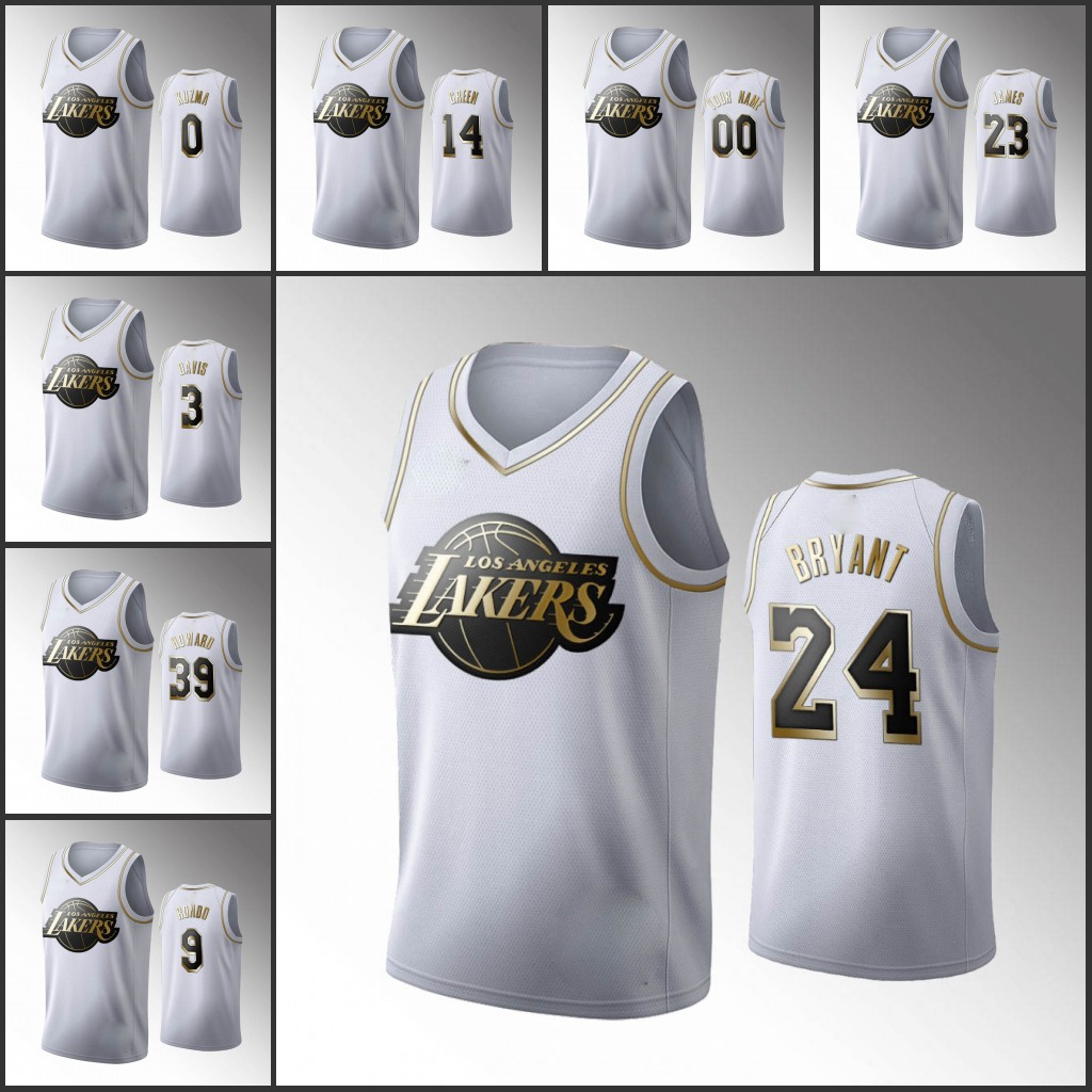 

Los AngelesLakersBryantMen LeBronJames Kyle Kuzma Anthony DavisWhite 2021 Golden Edition Custom Jersey