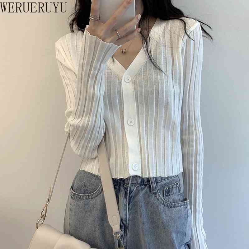 

WERUERUYU Spring Autumn Women Fashion 8 Color Wool Sweater V-neck Cardigan Button Solid Casual Wild Female Small Shawl Jacket 210608, Photo color