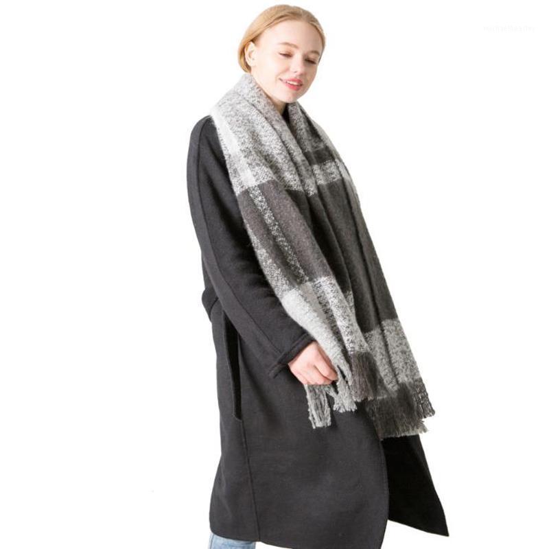

Scarves 2021 Spring Winter Women Scarf Plaid Tassel Warm Loop Yarn Shawls Luxury Neck Bandana Thick Lady Wrap