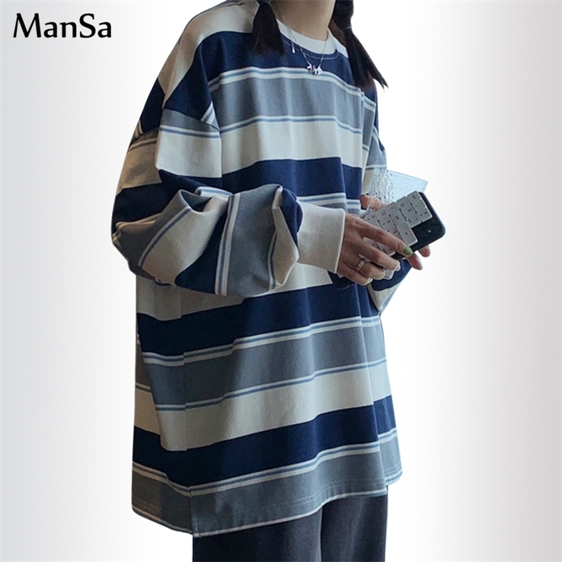 

spring autumn Striped hoodies women fashion Long Sleeve Hoodie Sweatshirt Harajuku Jumper cotton Pullovers Casual oversized Coat 211109, Xian 261 lan