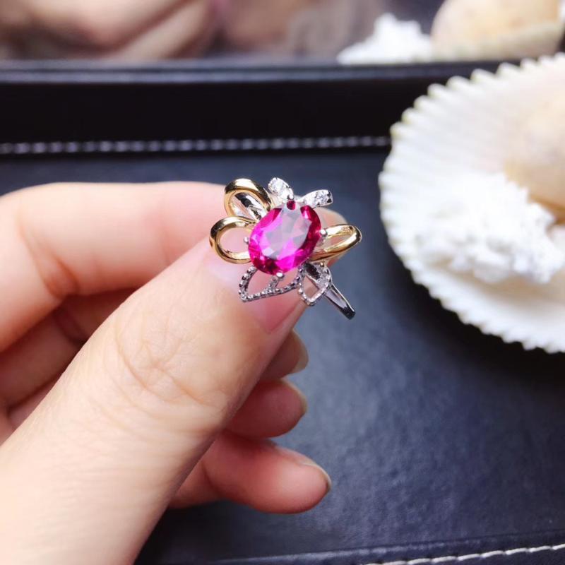 

Cluster Rings Natural Pink Topaz Gem Ring 925 Silver Gemstone Fashion Luxurious Flower Sun Woman Birthday Gift Jewelry, Golden;silver