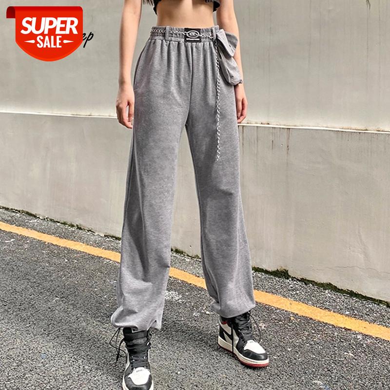 

Weekeep Streetwear Jogging Female Trousers With Chains Patchwork Pocket Jogger Women Elastic High Waisted Baggy Harem Pants 2020 #OB39, Black;white