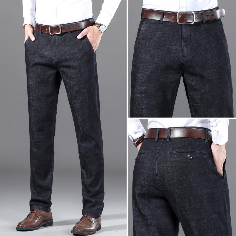 

Men's Jeans 2022 Spring Modal Classic Style Business Fashion Stretch Denim Straight-leg Pants Male Brand Trousers Black Blue