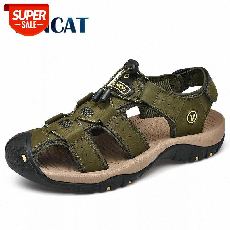 

New Men Shoes Genuine Leather Men Sandals Summer Causal Shoes Beach Sandals Man Fashion Outdoor Casual Sneakers Size 38-48 #MG8C, Black