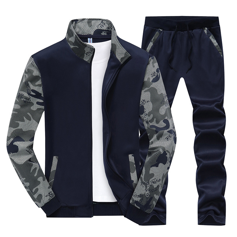 

2021 New Spring Sportwear Sets Outwear Sweatshirts Patchwork Men Hoodies Stand Collar Male Tracksuit Big Size 4xl J1kc, Navy blue