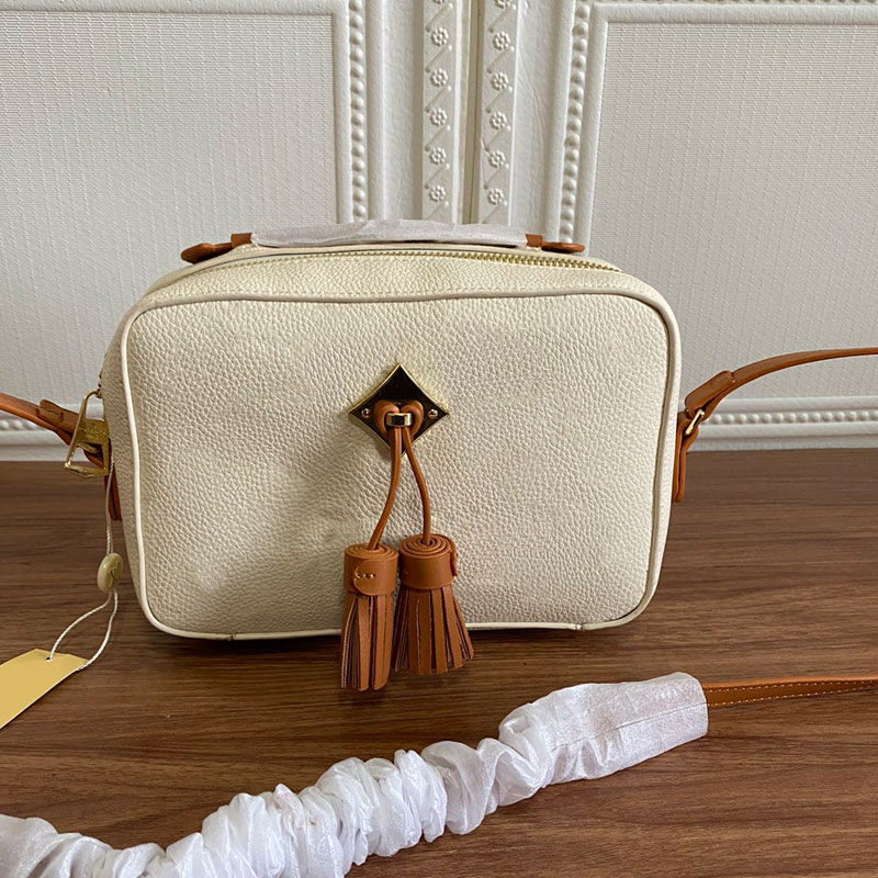 

2022 Women Handbag Purse Embossed Single Shoulder Bag Diamond Genuine Leather Camera Bag Tassel Crossbody Bag, Red