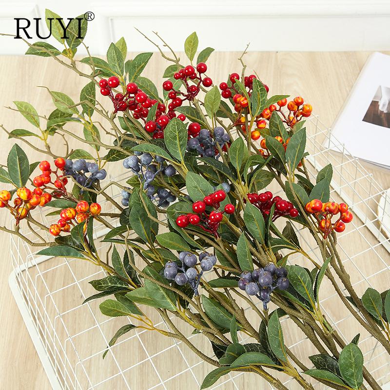 

Decorative Flowers & Wreaths Simulation 3 Fork Berry Tree Branches Flower Arrangement Artificial Green Plants Wedding Decor Supplies Home El