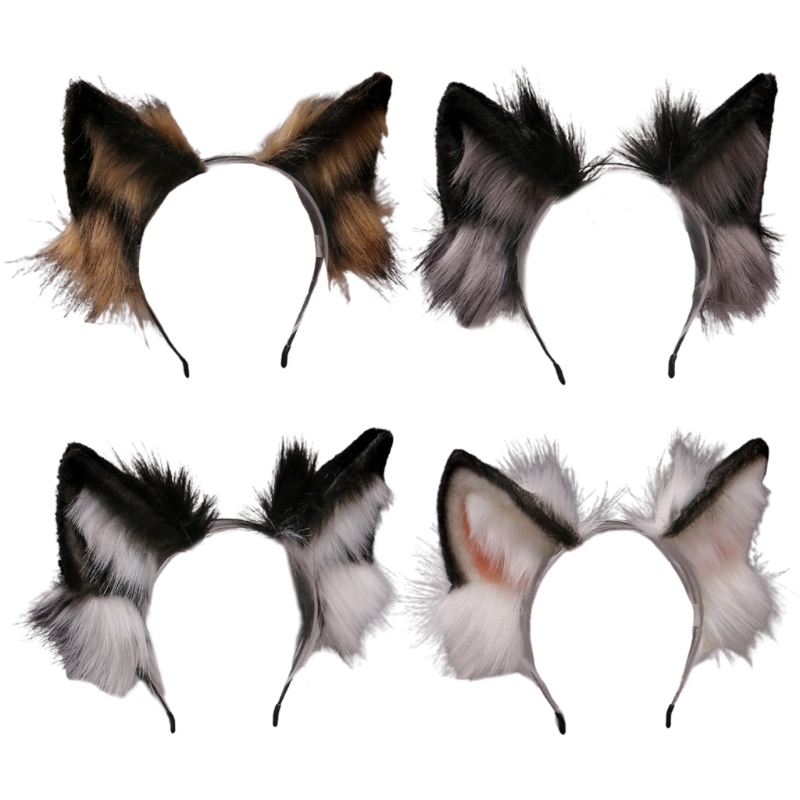 

Lovely Animal Faux Fur Wolf Ears Headband Realistic Furry Fluffy Hair Hoop Lolita Anime Masquerade Cosplay Costume