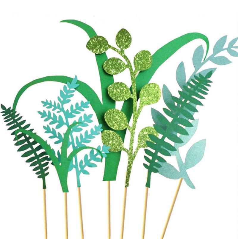

Other Event & Party Supplies Nature Green Plant Cake Toppers Laser Cupcake Flags Jungle Birthday Baby Shower Topper Decorating