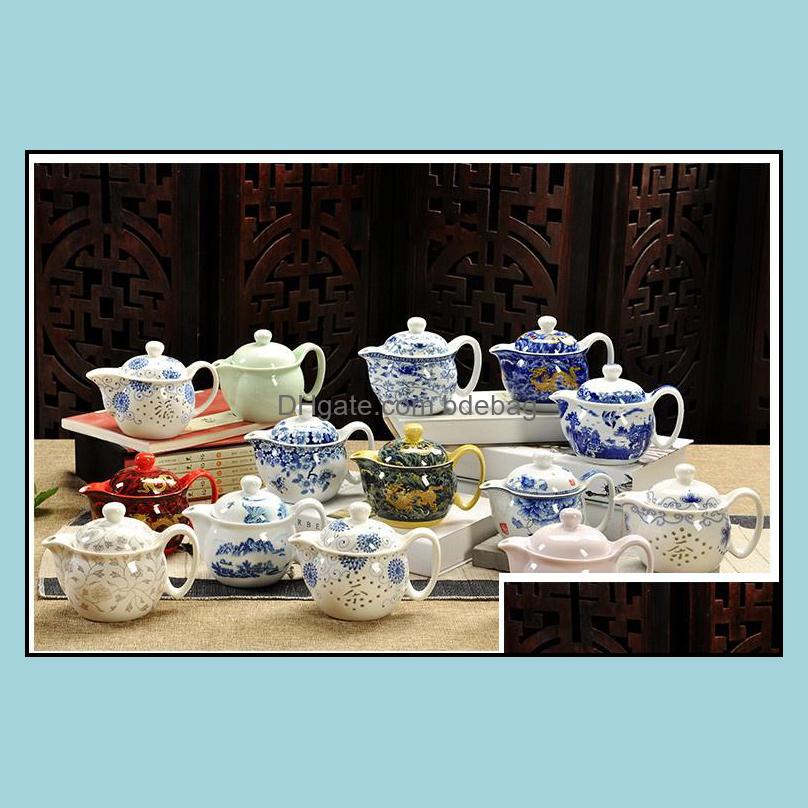 

Teapots Teaware Kitchen, Dining & Bar Home Garden Chinese Kung Fu Porcelain Teapot With Infuser Handmade Dragon Flower Puer Tea Pot 350Ml Ce