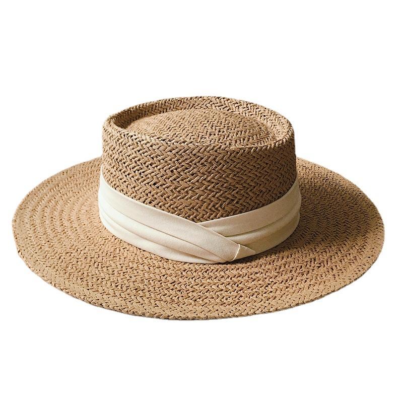 

Wide Brim Hats Summer For Women Designer Hat Sunhat Straw Men Sun Protection Raffia Travel Beach, Beige pleated cloth