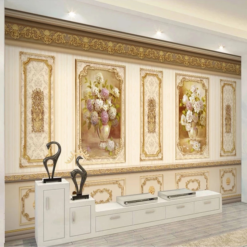 

Custom 3D Photo Painting European Style Pastoral Flower Gold Home Decoration Siding Mural Wallpaper Waterproof