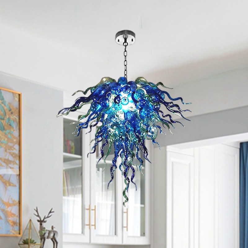 Hand Blown Glass Chandelier Lighting Chain Pendant Design Chandeliers Blue Coloerd W70*H50CM for Hotel Hall Hotel Room Mall-image-658524130