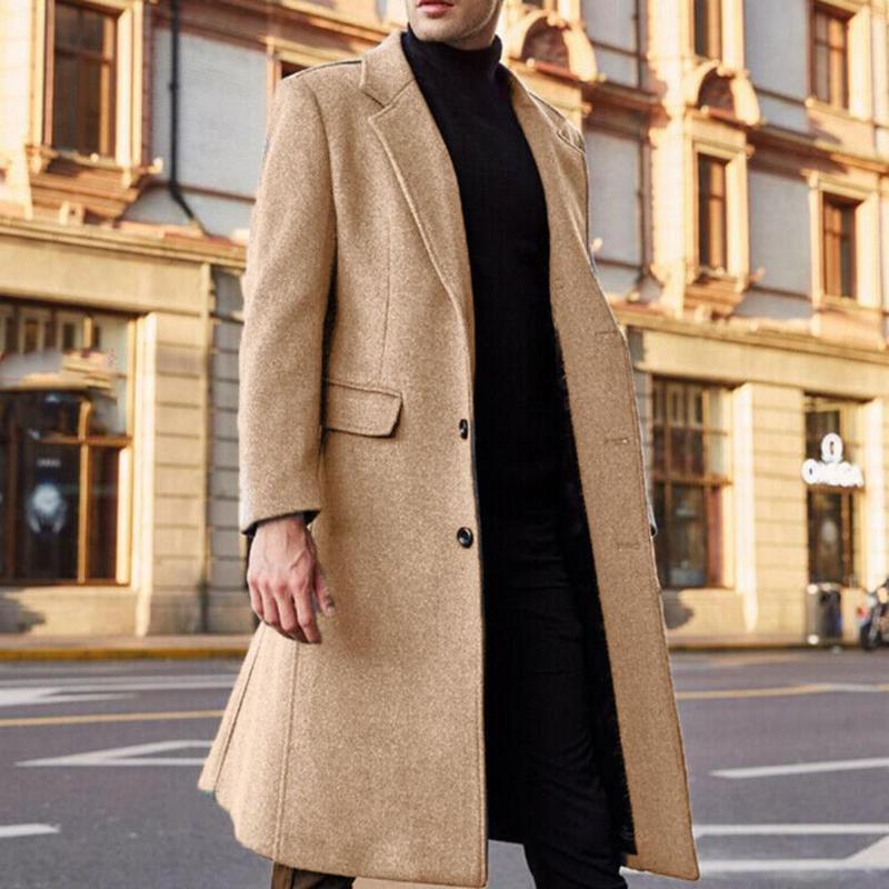 

Men's Trench Coats Stylish Men Coat Solid Color Turn-down Collar Cardigan Leisure Winter Jacket Wear-resistant Thick Autumn For Daily Wear, Tan;black