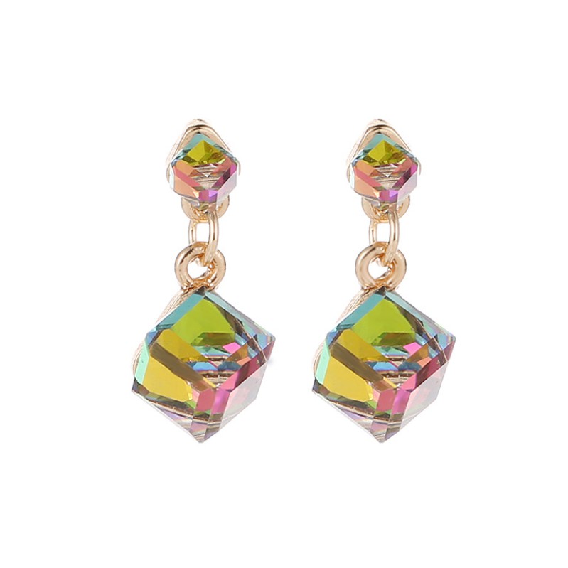 

Water cube Dangle deep blue simple crystal square geometric earrings, Silver