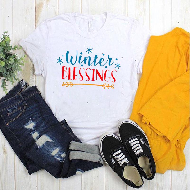 

women lady t shirt winter blessing tshirt ladies short sleeve loose tee shirt women female clothes graphic t shirt, White