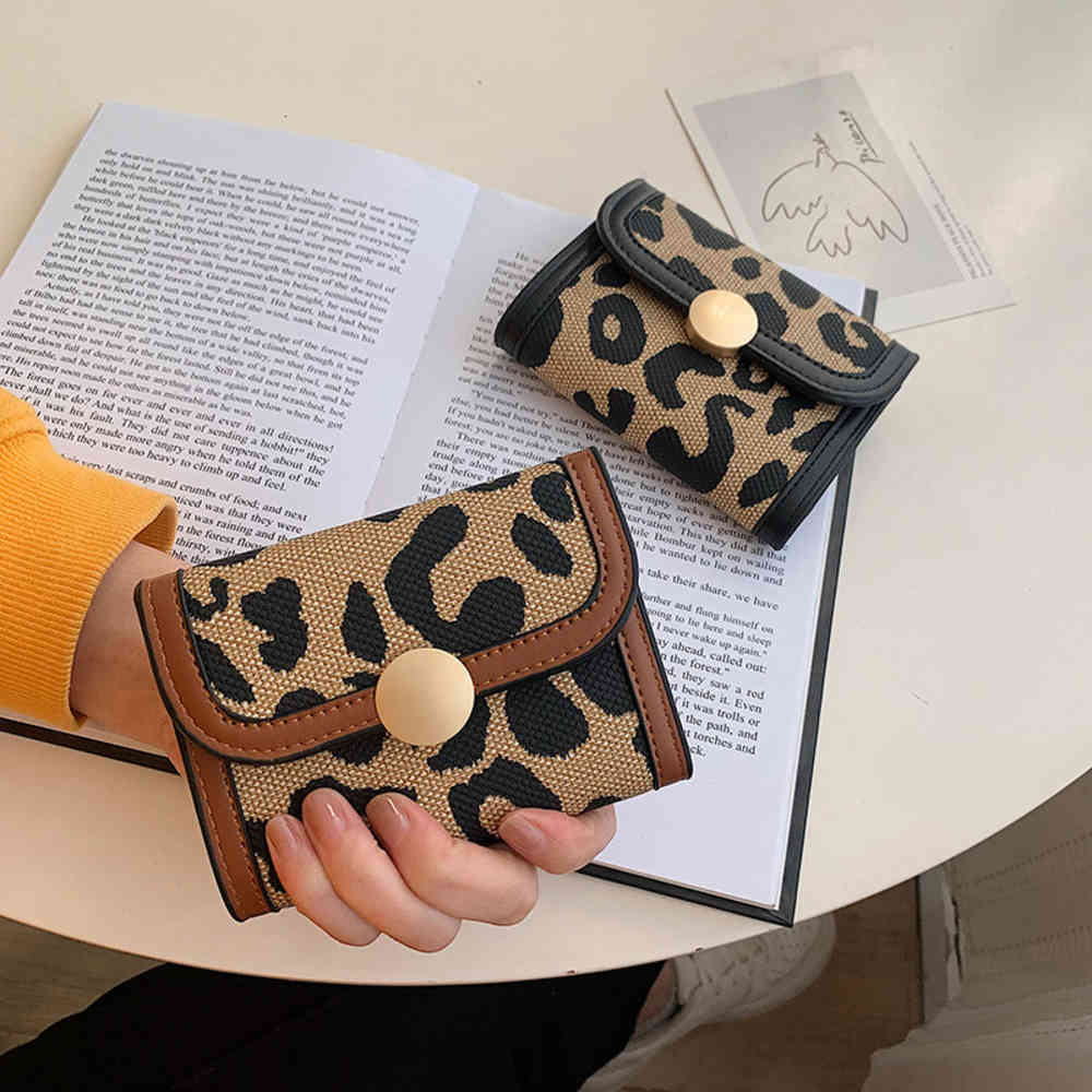 

New Clutch Bag Leopard Print Women's Long Three Fold Wallet Purse Fashion Contrast Color Zero Wallet Wholesale Wallets European Purses For Women, Brown wallet